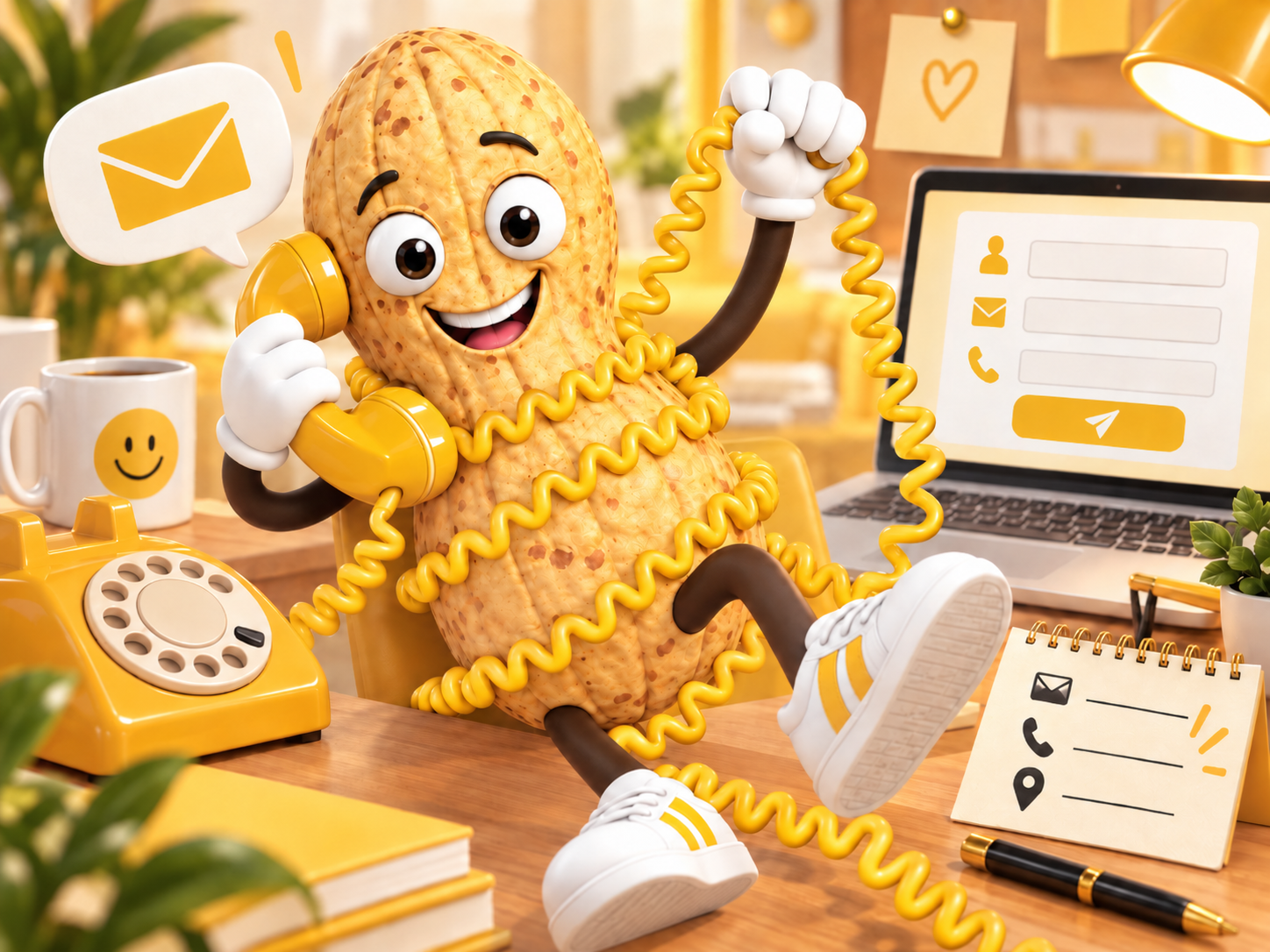 The Chair Nut mascot at the contact desk